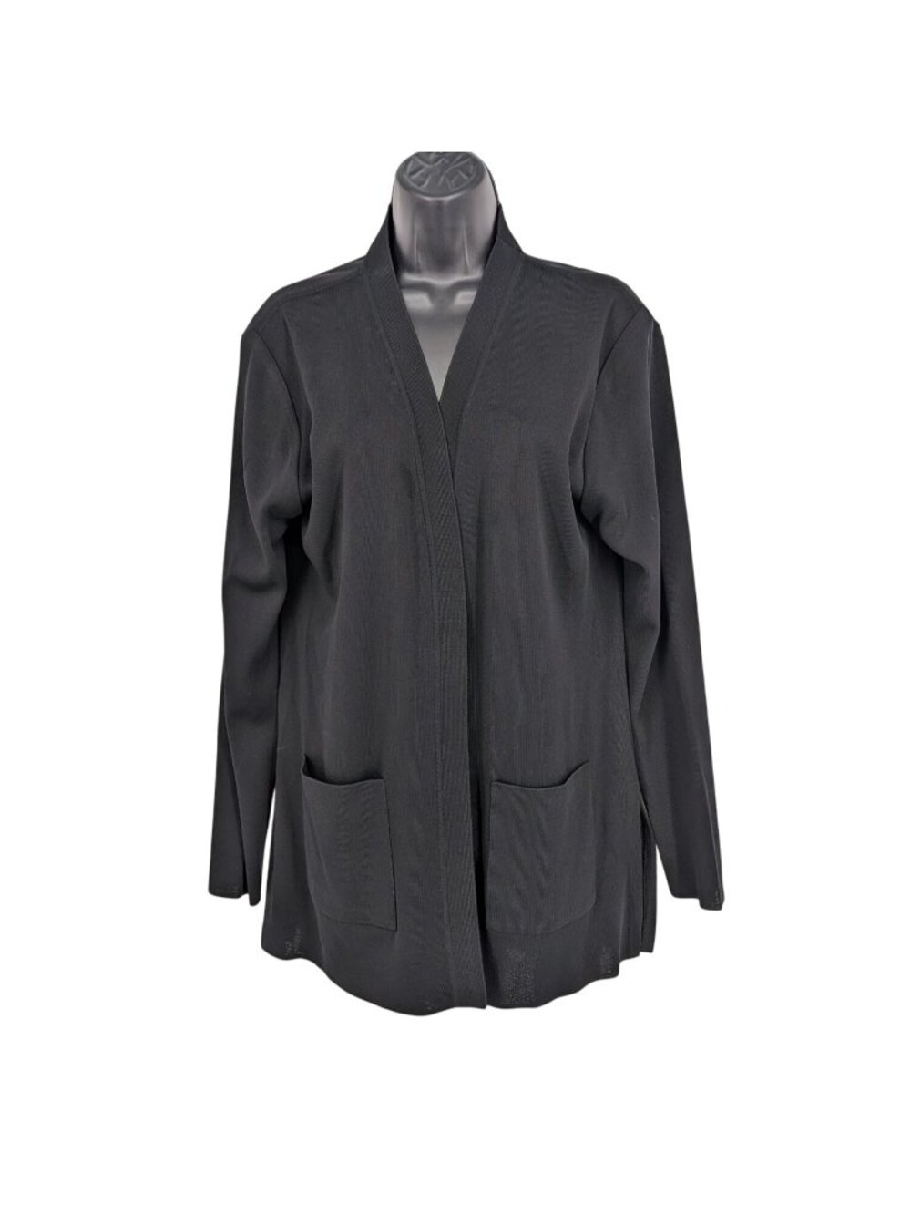 Misook Black Open Front Cardigan Sweater Jacket Minimalist Career Office Small - Picture 1 of 8